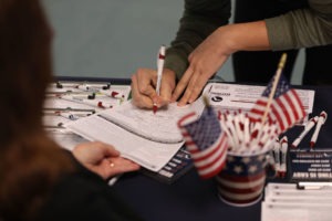 A person registering to vote