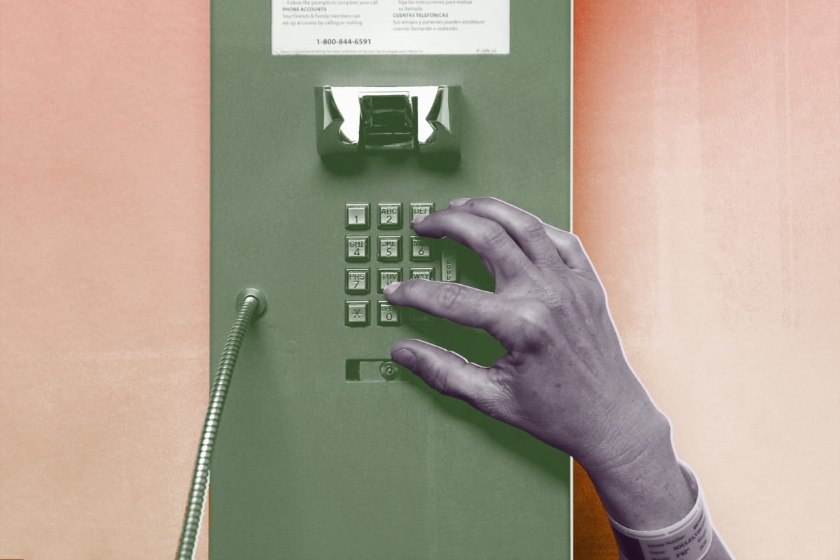 Photo illustration of person using a pay phone