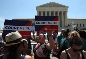 People in front of the U.S. Supreme Court as decisions are handed down on June 27, 2019