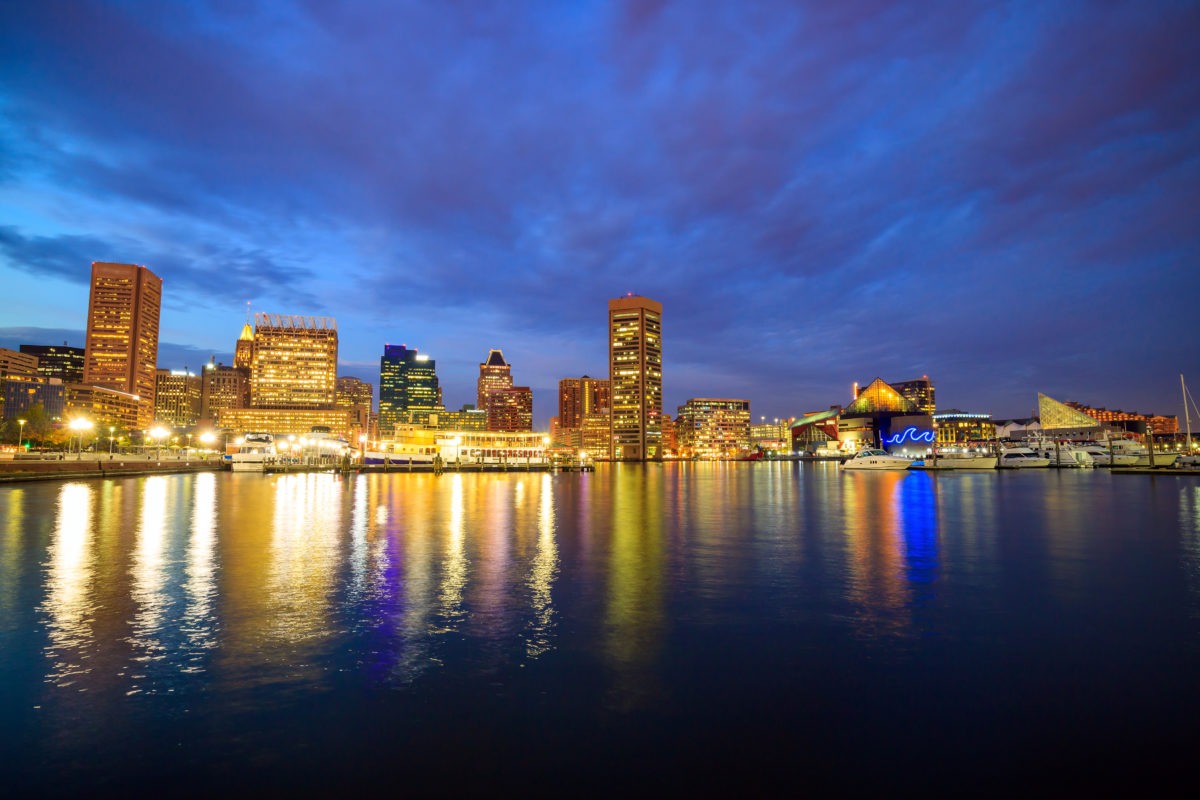 Baltimore's Inner Harbor at night
