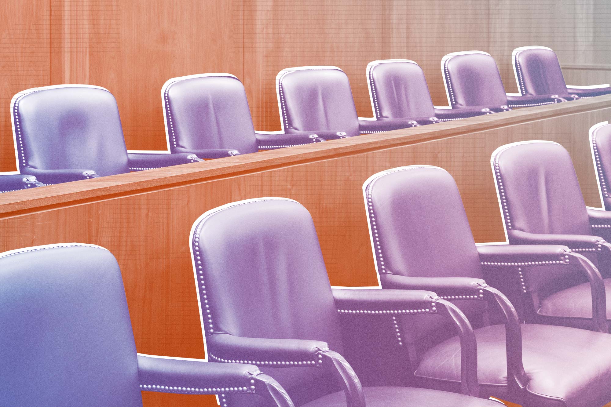 Photoillustration of an empty jury box.