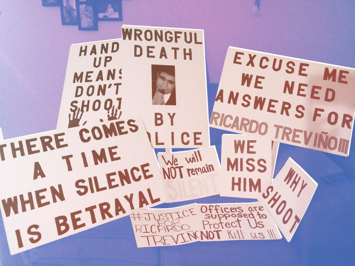 Protest signs used at city meetings and vigils following Ricardo Treviño's shooting
