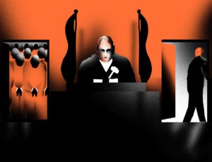 Illustration of a judge in a courtroom
