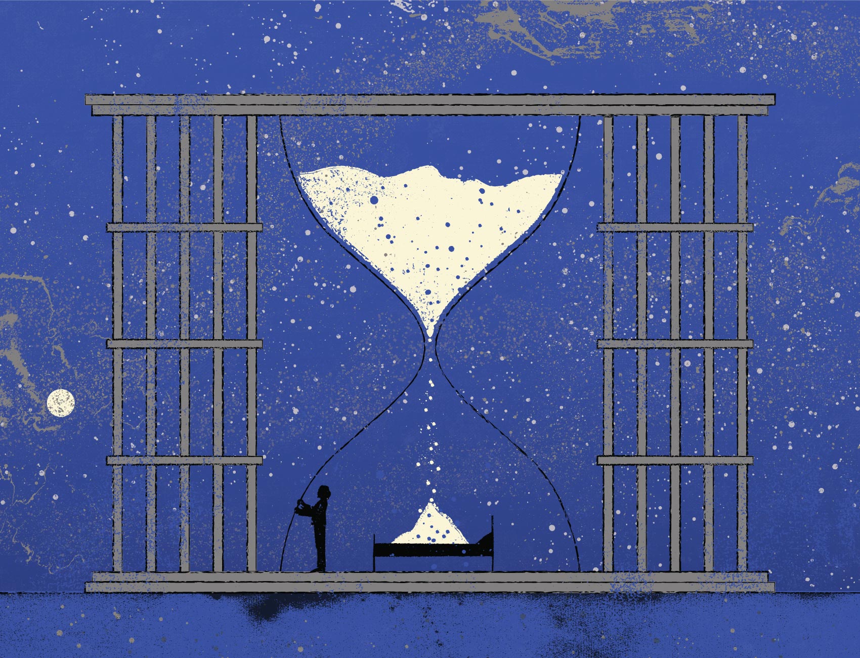 Illustration of woman waiting in prison cell