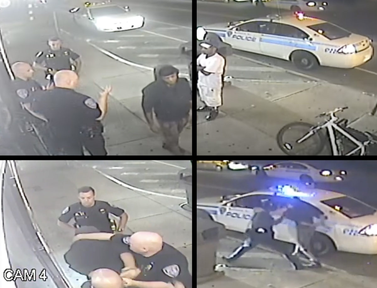 Surveillance footage stills showing Rochester police officers arrest and beat David Vann