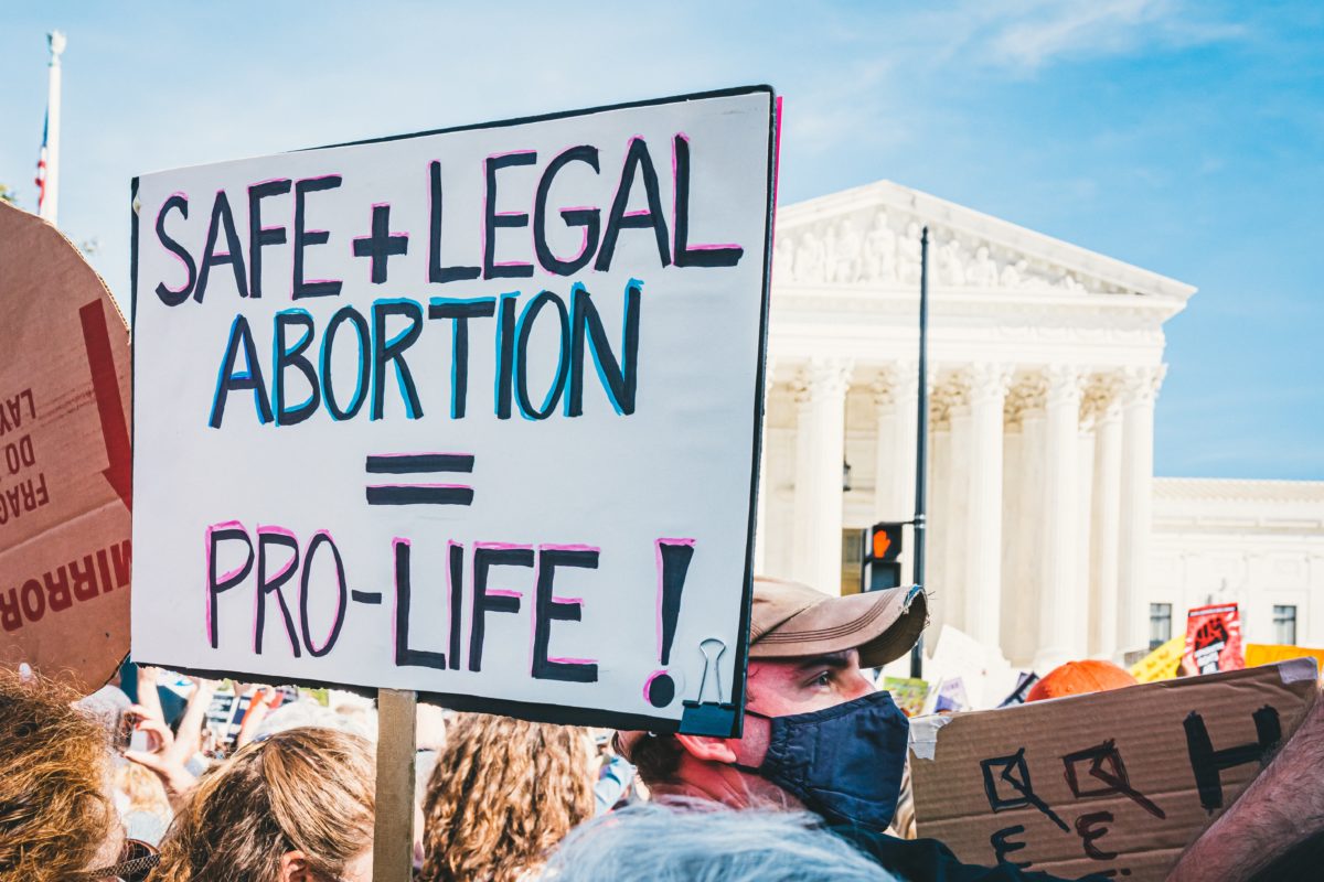 An abortion rights protest in front of the US Supreme Court building.