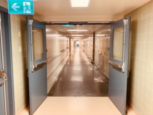 Empty hospital hallway