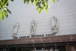 This photo shows the entrance of the Los Angeles County Superior Court's Stanley Mosk Courthouse