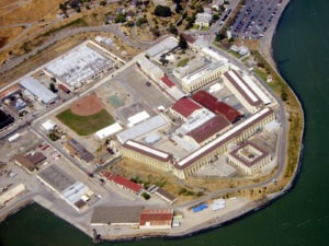 An aerial shot of San Quentin Prison