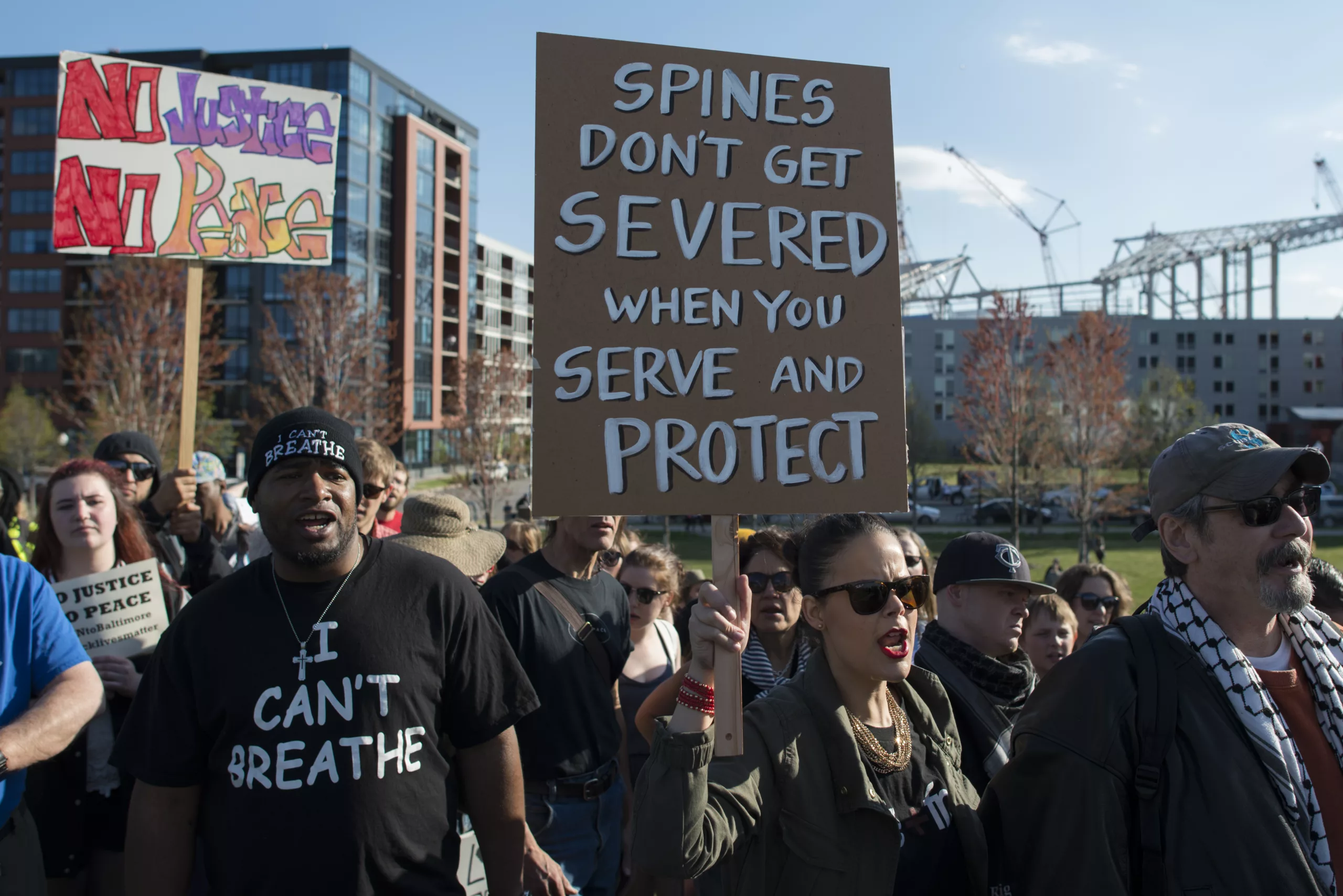 A crowd gathered at a protest against police brutality.