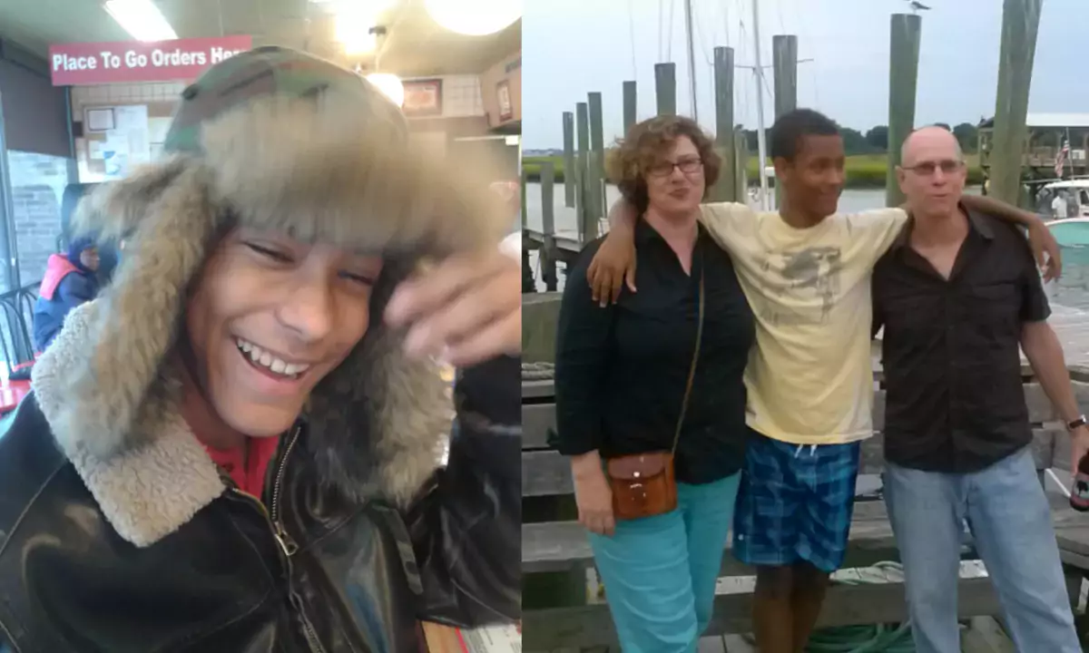 Two photos side-by-side show Shane Kendall. In one, he laughs in a furry hat. In another, he stands outdoors with his family.