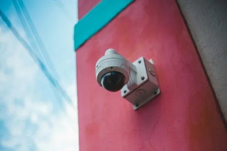 This photo shows an outdoor security camera.