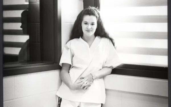 Christa Pike stands in prison in 1998.