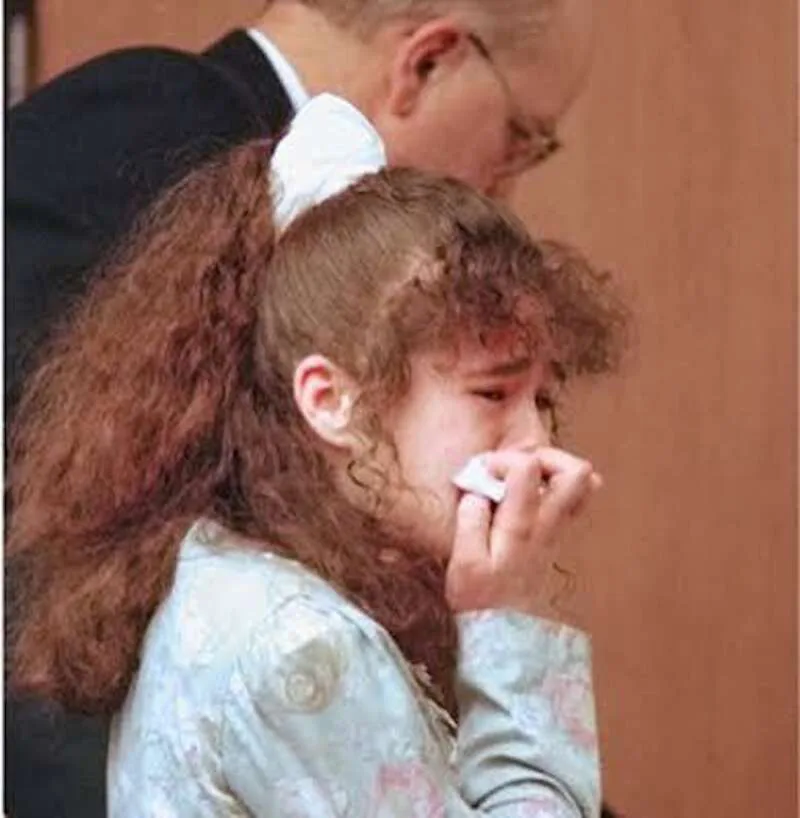 Christa Pike cries in court after being sentenced to death on March 30, 1996, for the murder of Colleen Slemmer.