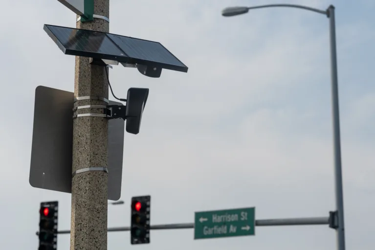 A Flock camera is pictured in Oak Park, Illinois.